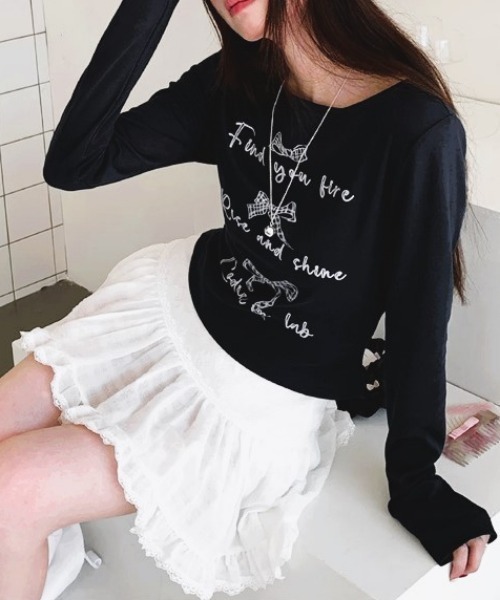 Vipoa(ヴィポア)の「リボンプリントカットソー(Tシャツ/カットソー・レディース・ブラック/ホワイト・FREE)」の10枚目の写真