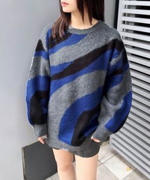 3色マーブル柄シャギーニットプルオーバー