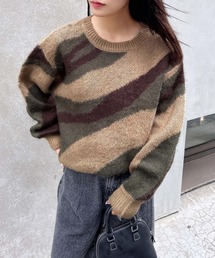 3色マーブル柄シャギーニットプルオーバー