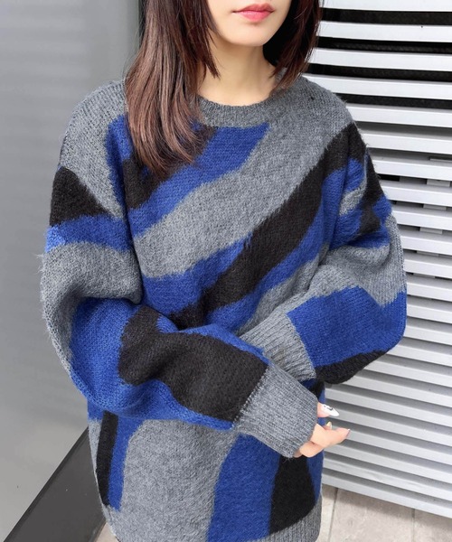 INGNI(イング)の「3色マーブル柄シャギーニットプルオーバー(ニット/セーター・レディース・グリーン/ブラック×ホワイト/グレー系4/ブラック系その他・M)」の15枚目の写真