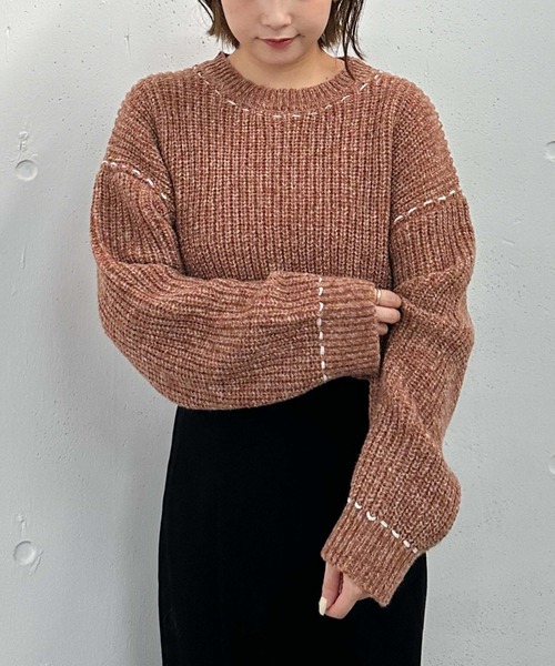 archives（アルシーヴ）の「配色ステッチメランジショートニット（ニット/セーター・レディース・ブラック/グレー/ブルー/オレンジ・MEDIUM）」の6枚目の写真