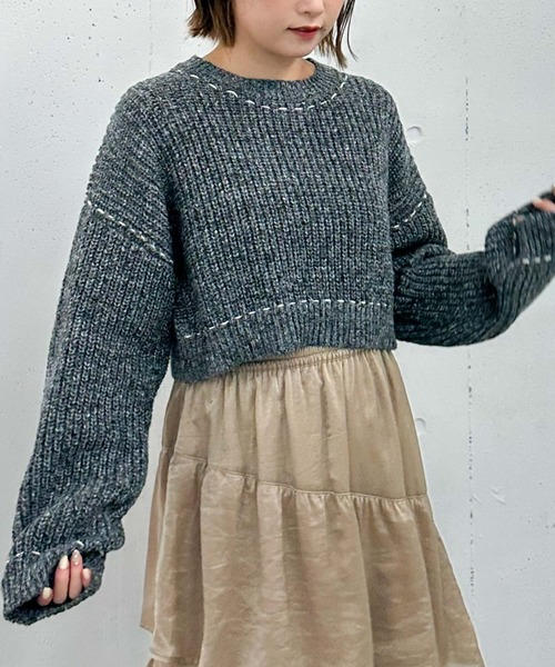 archives（アルシーヴ）の「配色ステッチメランジショートニット（ニット/セーター・レディース・ブラック/グレー/ブルー/オレンジ・MEDIUM）」の12枚目の写真