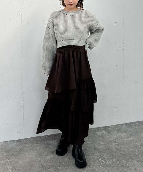 archives（アルシーヴ）の「配色ステッチメランジショートニット（ニット/セーター・レディース・ブラック/グレー/ブルー/オレンジ・MEDIUM）」の21枚目の写真