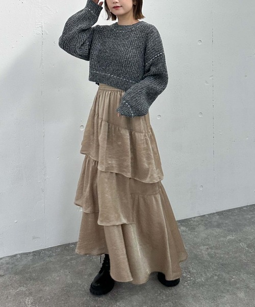 archives（アルシーヴ）の「配色ステッチメランジショートニット（ニット/セーター・レディース・ブラック/グレー/ブルー/オレンジ・MEDIUM）」の14枚目の写真