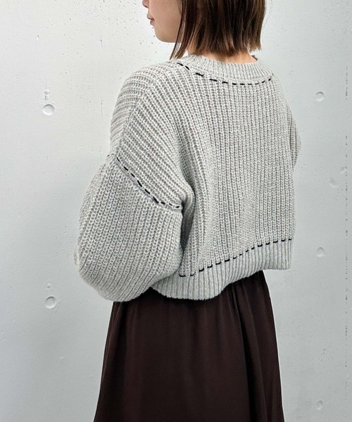 archives（アルシーヴ）の「配色ステッチメランジショートニット（ニット/セーター・レディース・ブラック/グレー/ブルー/オレンジ・MEDIUM）」の19枚目の写真