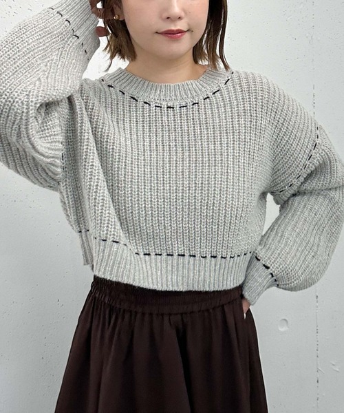 archives（アルシーヴ）の「配色ステッチメランジショートニット（ニット/セーター・レディース・ブラック/グレー/ブルー/オレンジ・MEDIUM）」の18枚目の写真