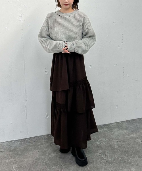 archives（アルシーヴ）の「配色ステッチメランジショートニット（ニット/セーター・レディース・ブラック/グレー/ブルー/オレンジ・MEDIUM）」の20枚目の写真