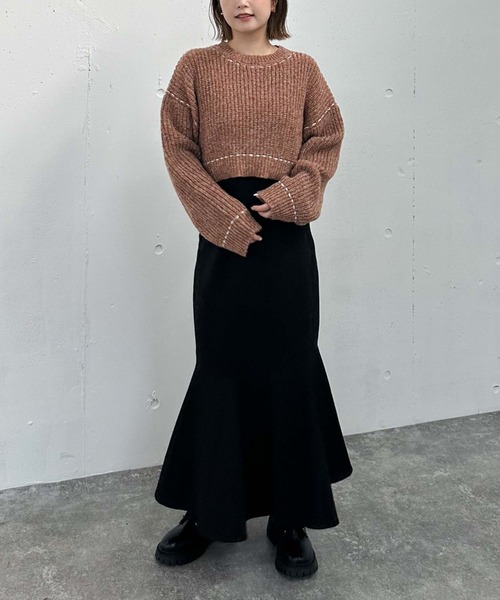 archives（アルシーヴ）の「配色ステッチメランジショートニット（ニット/セーター・レディース・ブラック/グレー/ブルー/オレンジ・MEDIUM）」の8枚目の写真