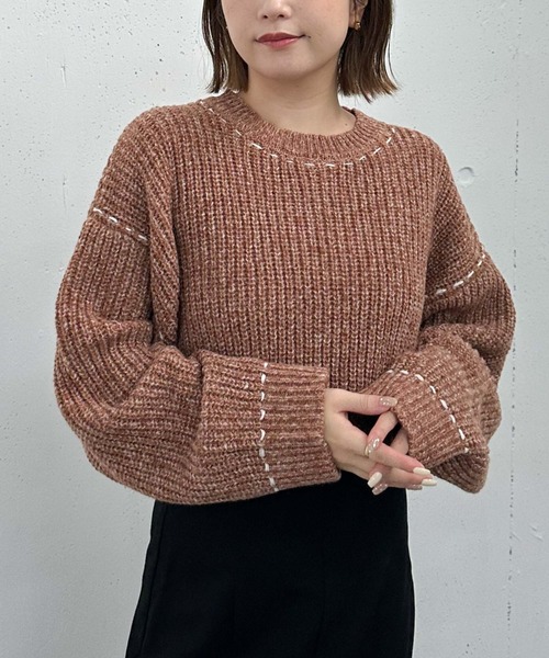 archives（アルシーヴ）の「配色ステッチメランジショートニット（ニット/セーター・レディース・ブラック/グレー/ブルー/オレンジ・MEDIUM）」の5枚目の写真