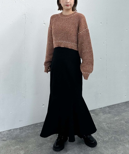 archives（アルシーヴ）の「配色ステッチメランジショートニット（ニット/セーター・レディース・ブラック/グレー/ブルー/オレンジ・MEDIUM）」の9枚目の写真