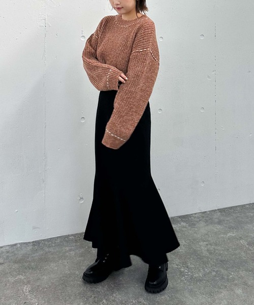 archives（アルシーヴ）の「配色ステッチメランジショートニット（ニット/セーター・レディース・ブラック/グレー/ブルー/オレンジ・MEDIUM）」の10枚目の写真