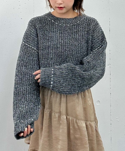 archives（アルシーヴ）の「配色ステッチメランジショートニット（ニット/セーター・レディース・ブラック/グレー/ブルー/オレンジ・MEDIUM）」の11枚目の写真