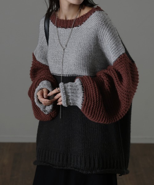 ざっくり手編み 配色ニット（ニット/セーター）｜HUG.U（ハグユー）の