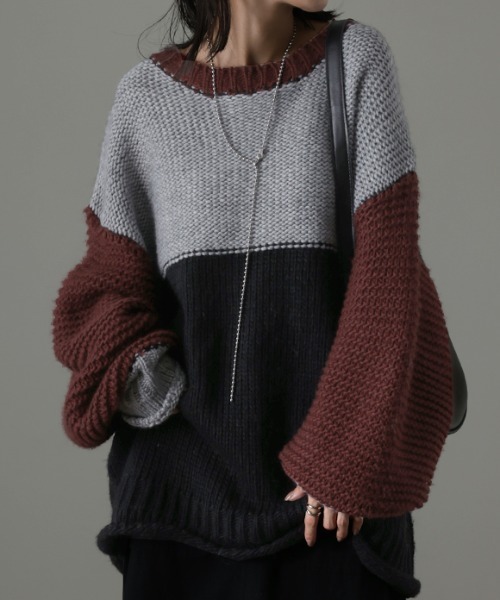 ざっくり手編み 配色ニット（ニット/セーター）｜HUG.U（ハグユー）の  