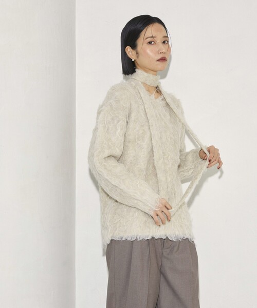 Firsthand（ファーストハンド）の「Firsthand/ファーストハンド タイ付きシャギーニット（ニット/セーター・レディース・ブラック/ベージュ・FREE）」の21枚目の写真