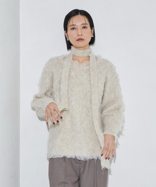 Firsthand（ファーストハンド）の「Firsthand/ファーストハンド タイ付きシャギーニット（ニット/セーター・レディース・ブラック/ベージュ・FREE）」の3枚目の写真