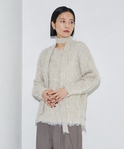 Firsthand（ファーストハンド）の「Firsthand/ファーストハンド タイ付きシャギーニット（ニット/セーター・レディース・ブラック/ベージュ・FREE）」の6枚目の写真