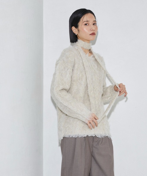 Firsthand（ファーストハンド）の「Firsthand/ファーストハンド タイ付きシャギーニット（ニット/セーター・レディース・ブラック/ベージュ・FREE）」の9枚目の写真