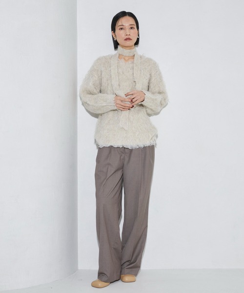 Firsthand（ファーストハンド）の「Firsthand/ファーストハンド タイ付きシャギーニット（ニット/セーター・レディース・ブラック/ベージュ・FREE）」の10枚目の写真