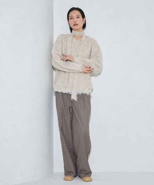 Firsthand（ファーストハンド）の「Firsthand/ファーストハンド タイ付きシャギーニット（ニット/セーター・レディース・ブラック/ベージュ・FREE）」の12枚目の写真