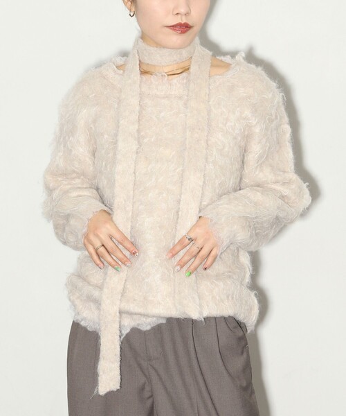 Firsthand（ファーストハンド）の「Firsthand/ファーストハンド タイ付きシャギーニット（ニット/セーター・レディース・ブラック/ベージュ・FREE）」の18枚目の写真