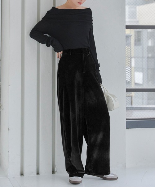 KOBE LETTUCE（コウベレタス）の「選べるサイズ カーブすぎないベロアカーブパンツ（その他パンツ・レディース・カーキ/ブラック/ダークブラウン/グレー・L/M/TM/PL/PM）」の6枚目の写真