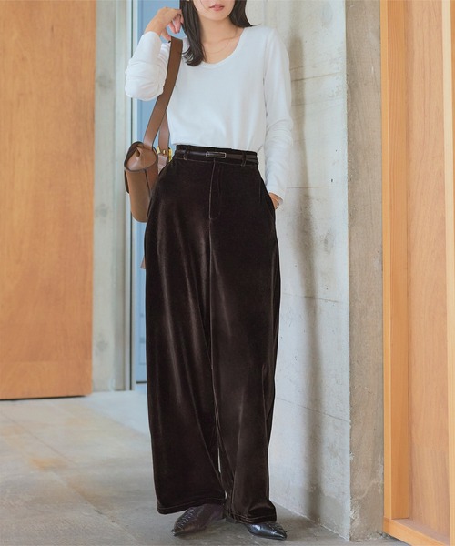 KOBE LETTUCE（コウベレタス）の「選べるサイズ カーブすぎないベロアカーブパンツ（その他パンツ・レディース・カーキ/ブラック/ダークブラウン/グレー・L/M/TM/PL/PM）」の12枚目の写真