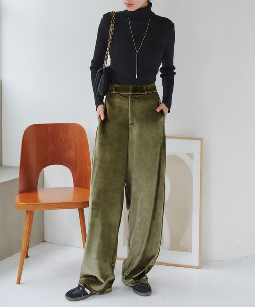 KOBE LETTUCE（コウベレタス）の「選べるサイズ カーブすぎないベロアカーブパンツ（その他パンツ・レディース・カーキ/ブラック/ダークブラウン/グレー・L/M/TM/PL/PM）」の15枚目の写真