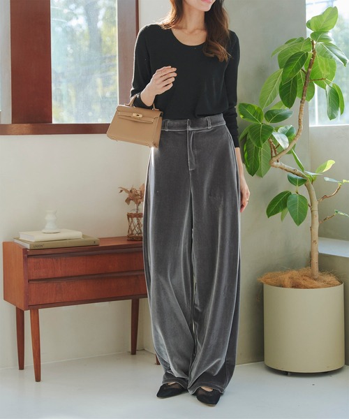 KOBE LETTUCE（コウベレタス）の「選べるサイズ カーブすぎないベロアカーブパンツ（その他パンツ・レディース・カーキ/ブラック/ダークブラウン/グレー・L/M/TM/PL/PM）」の22枚目の写真