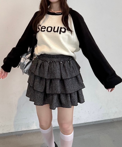 セール】【Seoup】キラキラ裏毛ティアードスカート（スカート