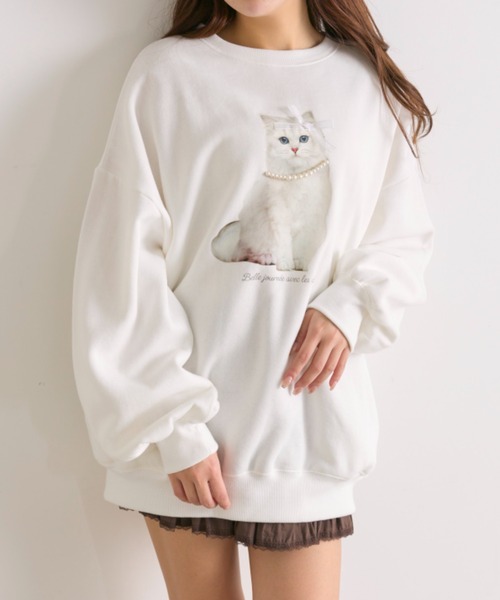 OLIVE des OLIVE（オリーブデオリーブ）の「【SNSで話題/裏起毛】おめかしネコスウェット（スウェット・レディース・オフホワイト/サックスブルー/スミクロ/ピンク・FREE）」の18枚目の写真