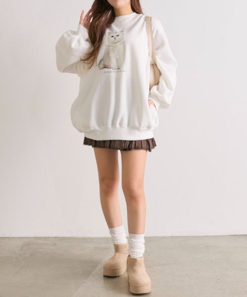 OLIVE des OLIVE（オリーブデオリーブ）の「【SNSで話題/裏起毛】おめかしネコスウェット（スウェット・レディース・オフホワイト/サックスブルー/スミクロ/ピンク・FREE）」の20枚目の写真