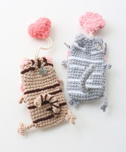 macaroni edge（マカロニエッジ）の「〈macaroni edge/マカロニエッジ〉毛糸のマスコット キーケース ネコ（キーケース/キーアクセサリー・レディース・ブラウン/グレー/ブラック・ONE SIZE）」の5枚目の写真