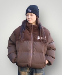 《2サイズ展開 / UNISEX 》ATMARK 中綿スタンド 切り替えコーデュロイ ボリュームパフ ダウンジャケット