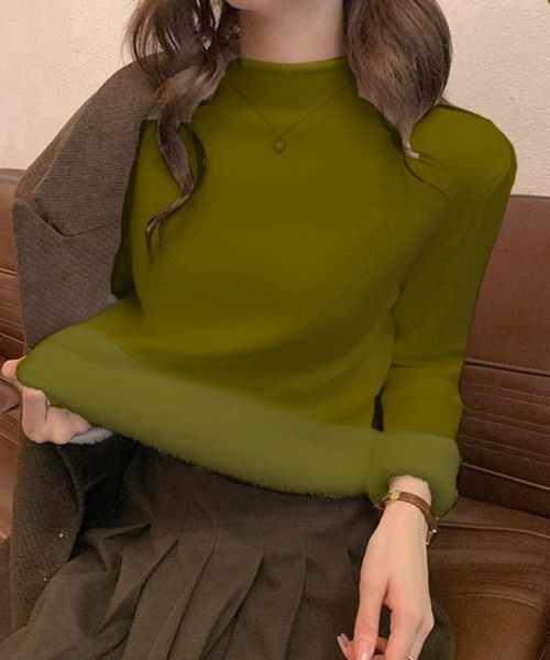 aimoha(アイモハ)の「裏起毛モックネックトップス(Tシャツ/カットソー・レディース・ブラック/ライトグレー/ベージュ/ホワイト/グリーン/ライトベージュ・FREE)」の18枚目の写真