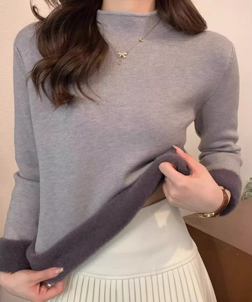 aimoha(アイモハ)の「裏起毛モックネックトップス(Tシャツ/カットソー・レディース・ブラック/ライトグレー/ベージュ/ホワイト/グリーン/ライトベージュ・FREE)」の19枚目の写真