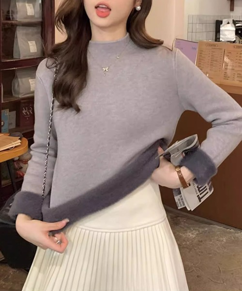 aimoha(アイモハ)の「裏起毛モックネックトップス(Tシャツ/カットソー・レディース・ブラック/ライトグレー/ベージュ/ホワイト/グリーン/ライトベージュ・FREE)」の22枚目の写真