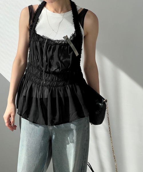 chuclla（チュクラ）の「ギャザーフレア シアーエプロントップ chw25s028（その他トップス・レディース・ブラック・FREE）」の2枚目の写真