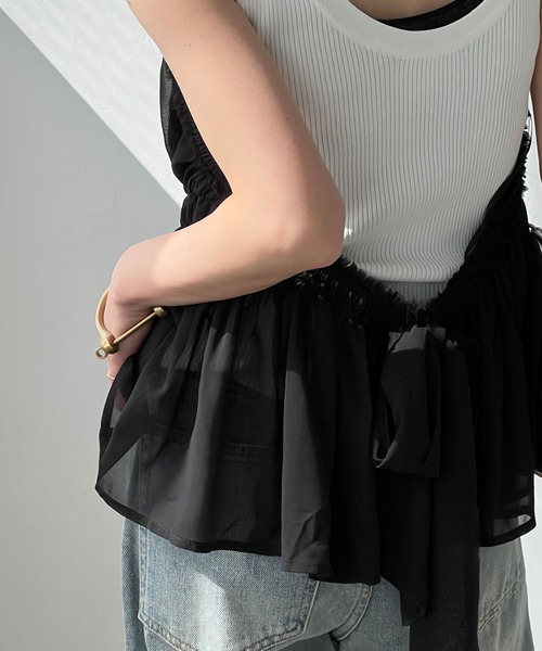 chuclla（チュクラ）の「ギャザーフレア シアーエプロントップ chw25s028（その他トップス・レディース・ブラック・FREE）」の6枚目の写真