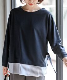 ラメストライプシャツフェィクチュニック