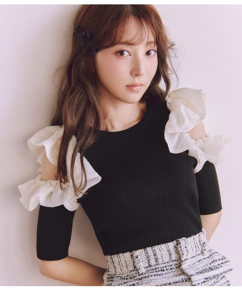 PEACH JOHN（ピーチジョン）の「オープンスリーブニットプルオーバー（ニット/セーター・レディース・ピンク/アイボリー/ブラック・ONE SIZE）」の8枚目の写真