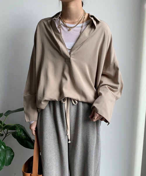 ブラウス シャツ リヨセルツイルスキッパーシャツ レディース DouDou ブラウス シャツ リヨセルツイルスキッパーシャツ