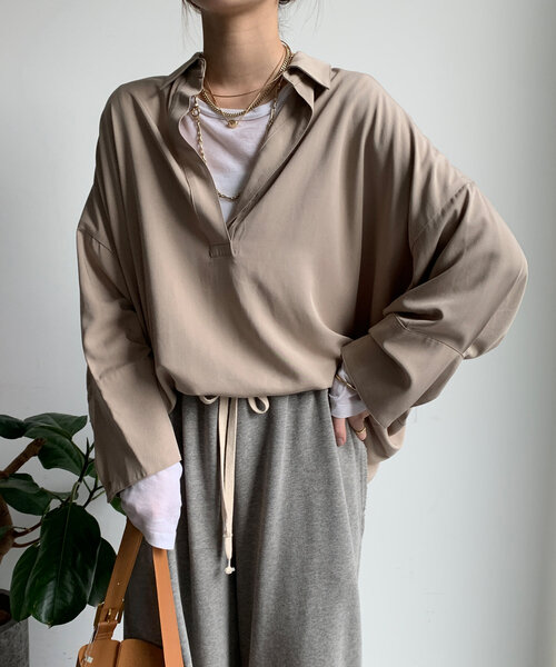 DouDou(ドゥドゥ)の「リヨセルスキッパーシャツ(シャツ/ブラウス・レディース・ブルー/オフホワイト/ベージュ・FREE)」の20枚目の写真