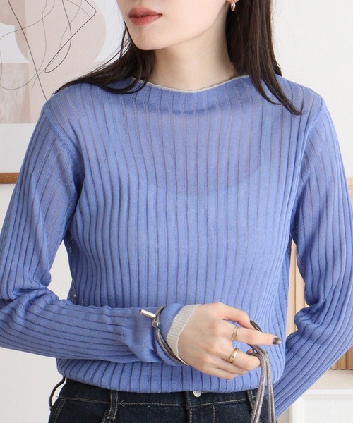 FUNALIVE(ファンアライブ)の「RELACLO select 12G配色シアーTOPS(Tシャツ/カットソー・レディース・チャコール/グレー/ブラック/ブルー・M)」の16枚目の写真