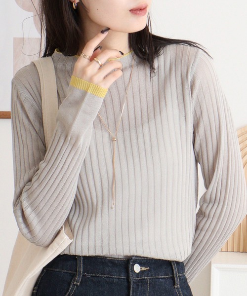 FUNALIVE(ファンアライブ)の「RELACLO select 12G配色シアーTOPS(Tシャツ/カットソー・レディース・チャコール/グレー/ブラック/ブルー・M)」の9枚目の写真