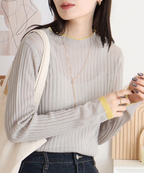FUNALIVE(ファンアライブ)の「RELACLO select 12G配色シアーTOPS(Tシャツ/カットソー・レディース・チャコール/グレー/ブラック/ブルー・M)」の10枚目の写真