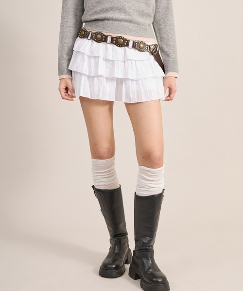 apres jour mignon（アプレジュールミニョン）の「アソートティアードミニスカート【ZOZOTOWN限定アイテム】（スカート・レディース・ブラック/オフホワイト/グレー/アイボリー・X-LARGE/フリー）」の2枚目の写真
