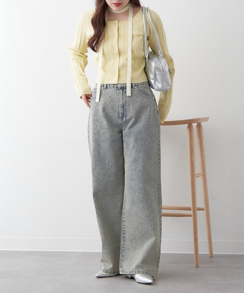 continuer de NICE CLAUP（コンティニューデナイスクラップ）の「【履くだけで一目置かれる存在に！】ストーン付デニムパンツ（デニムパンツ・レディース・ブラック/ブルー系その他/ケミカルウォッシュ・MEDIUM/LARGE）」の20枚目の写真