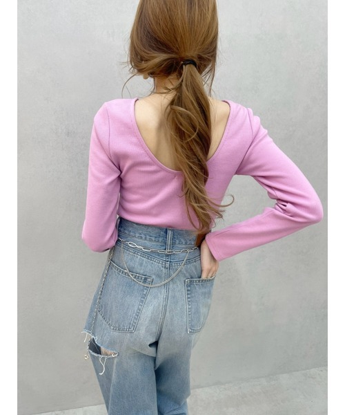 EVRIS(エヴリス)の「【WEB限定】バックオープンリブトップス(Tシャツ/カットソー・レディース・ホワイト/ブラック/ピンク/モカ・FREE)」の16枚目の写真