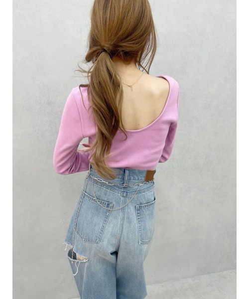 EVRIS(エヴリス)の「【WEB限定】バックオープンリブトップス(Tシャツ/カットソー・レディース・ホワイト/ブラック/ピンク/モカ・FREE)」の17枚目の写真